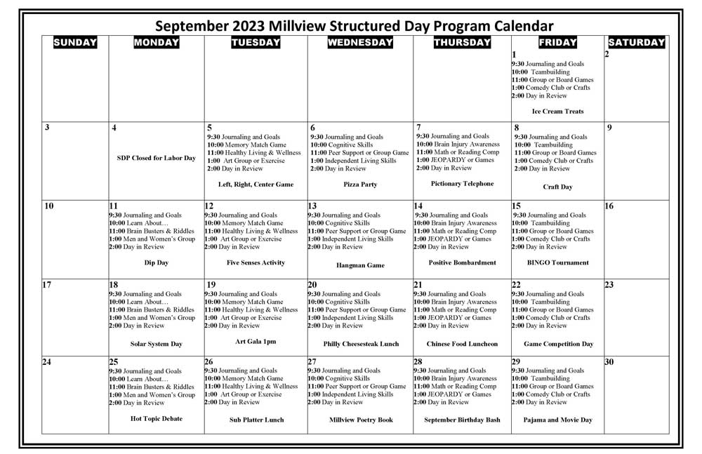 Structured Day Program – Millview TBI